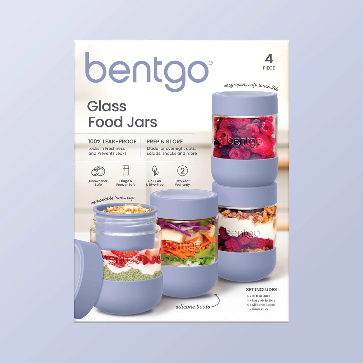 Bentgo Leak-Proof Glass Food Jars, Boots, & Inner Cup (16 fl oz Jars)